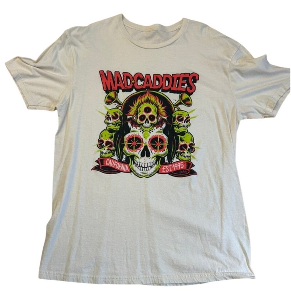 Mad Caddies ska punk california neon skulls horns white cream T-shirt Size Large